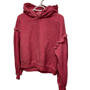 Something Navy Ruffled Cropped Sweatshirt in Pink Size Large